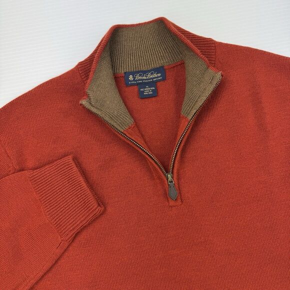 Brooks Brothers Merino Wool 1/4 Zip Sweater Men’s XL Burnt Orange Rust Pullover - Picture 2 of 10